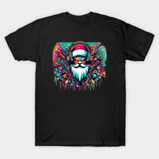 Santa Claus with headphones on his ears listening to music T-Shirt